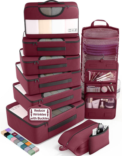 10 Set Packing Cubes for Travel Essentials, Suitcase Organizer Bags in 4 Sizes, Carry-On Luggage Accessories with Laundry Bag, Airplane Must Have with 99-Count Mesh Holes