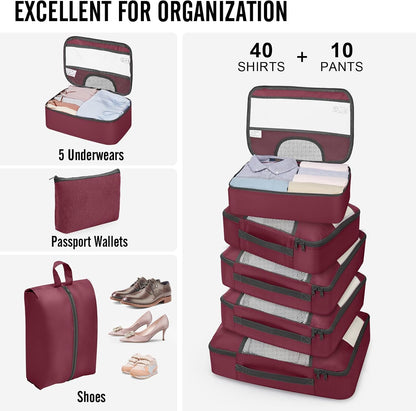 10 Set Packing Cubes for Travel Essentials, Suitcase Organizer Bags in 4 Sizes, Carry-On Luggage Accessories with Laundry Bag, Airplane Must Have with 99-Count Mesh Holes