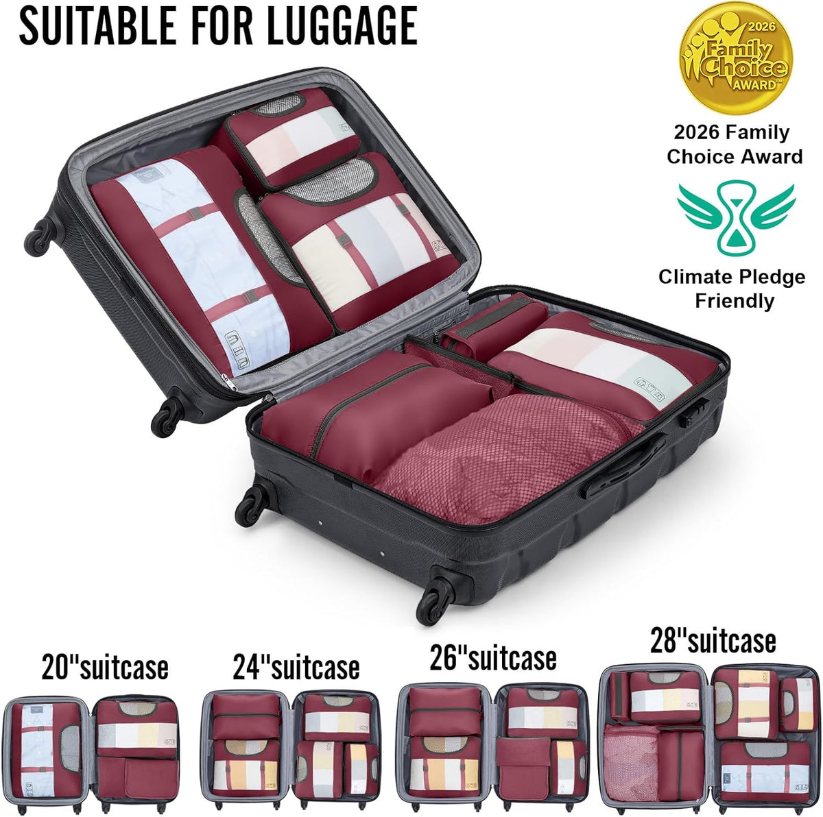 10 Set Packing Cubes for Travel Essentials, Suitcase Organizer Bags in 4 Sizes, Carry-On Luggage Accessories with Laundry Bag, Airplane Must Have with 99-Count Mesh Holes