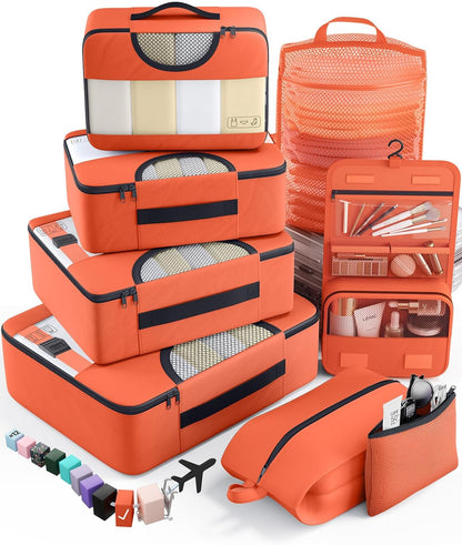 10 Set Packing Cubes for Travel Essentials, Suitcase Organizer Bags in 4 Sizes, Carry-On Luggage Accessories with Laundry Bag, Airplane Must Have with 99-Count Mesh Holes