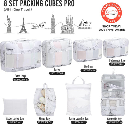 10 Set Packing Cubes for Travel Essentials, Suitcase Organizer Bags in 4 Sizes, Carry-On Luggage Accessories with Laundry Bag, Airplane Must Have with 99-Count Mesh Holes