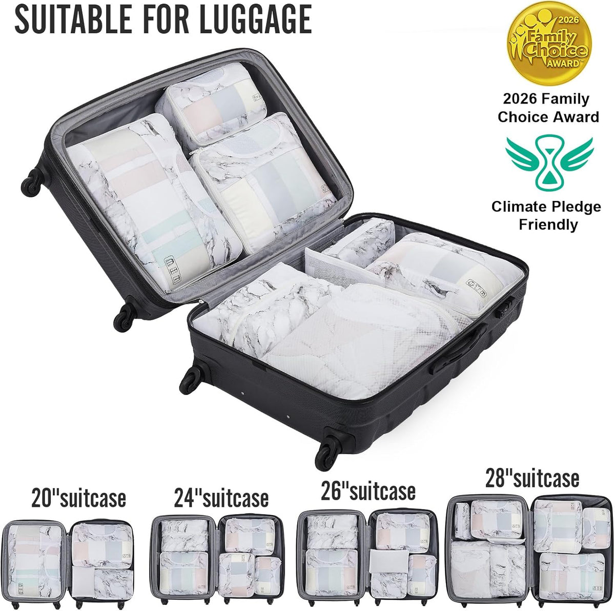 10 Set Packing Cubes for Travel Essentials, Suitcase Organizer Bags in 4 Sizes, Carry-On Luggage Accessories with Laundry Bag, Airplane Must Have with 99-Count Mesh Holes