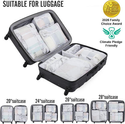 10 Set Packing Cubes for Travel Essentials, Suitcase Organizer Bags in 4 Sizes, Carry-On Luggage Accessories with Laundry Bag, Airplane Must Have with 99-Count Mesh Holes