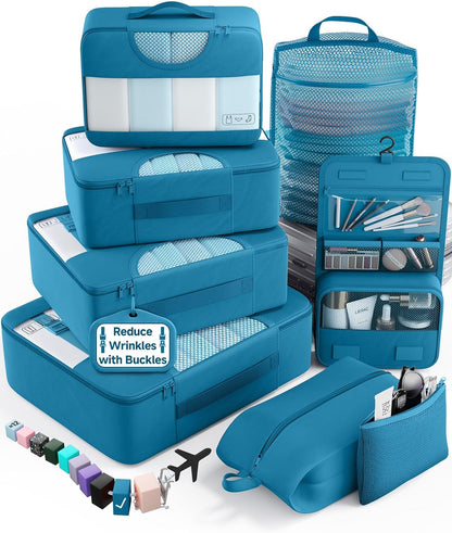 10 Set Packing Cubes for Travel Essentials, Suitcase Organizer Bags in 4 Sizes, Carry-On Luggage Accessories with Laundry Bag, Airplane Must Have with 99-Count Mesh Holes