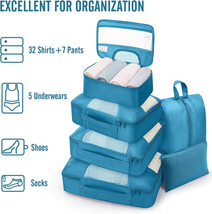 10 Set Packing Cubes for Travel Essentials, Suitcase Organizer Bags in 4 Sizes, Carry-On Luggage Accessories with Laundry Bag, Airplane Must Have with 99-Count Mesh Holes