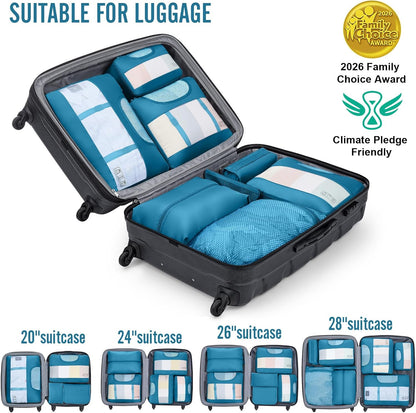 10 Set Packing Cubes for Travel Essentials, Suitcase Organizer Bags in 4 Sizes, Carry-On Luggage Accessories with Laundry Bag, Airplane Must Have with 99-Count Mesh Holes