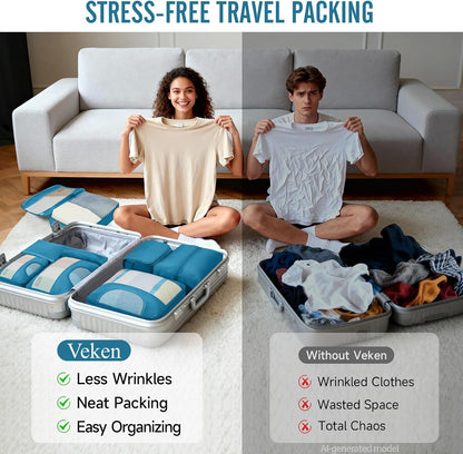10 Set Packing Cubes for Travel Essentials, Suitcase Organizer Bags in 4 Sizes, Carry-On Luggage Accessories with Laundry Bag, Airplane Must Have with 99-Count Mesh Holes