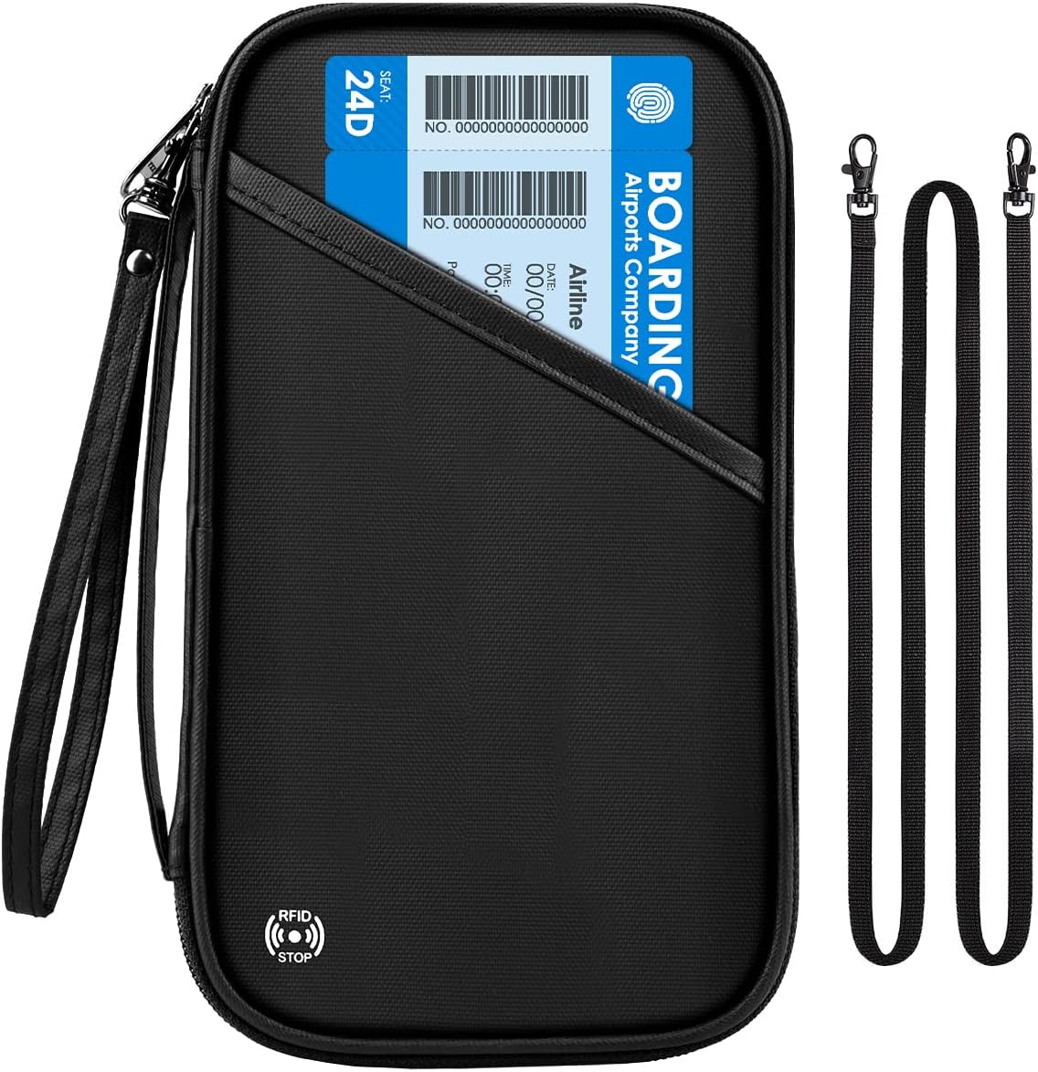Travel Passport Holder - Family Passport Wallet Holder, Lightweight Portable Travel Document Organizer Passport Card Cover with Zipper Pocket (Black)