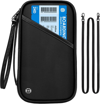 Travel Passport Holder - Family Passport Wallet Holder, Lightweight Portable Travel Document Organizer Passport Card Cover with Zipper Pocket (Black)