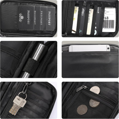 Travel Passport Holder - Family Passport Wallet Holder, Lightweight Portable Travel Document Organizer Passport Card Cover with Zipper Pocket (Black)