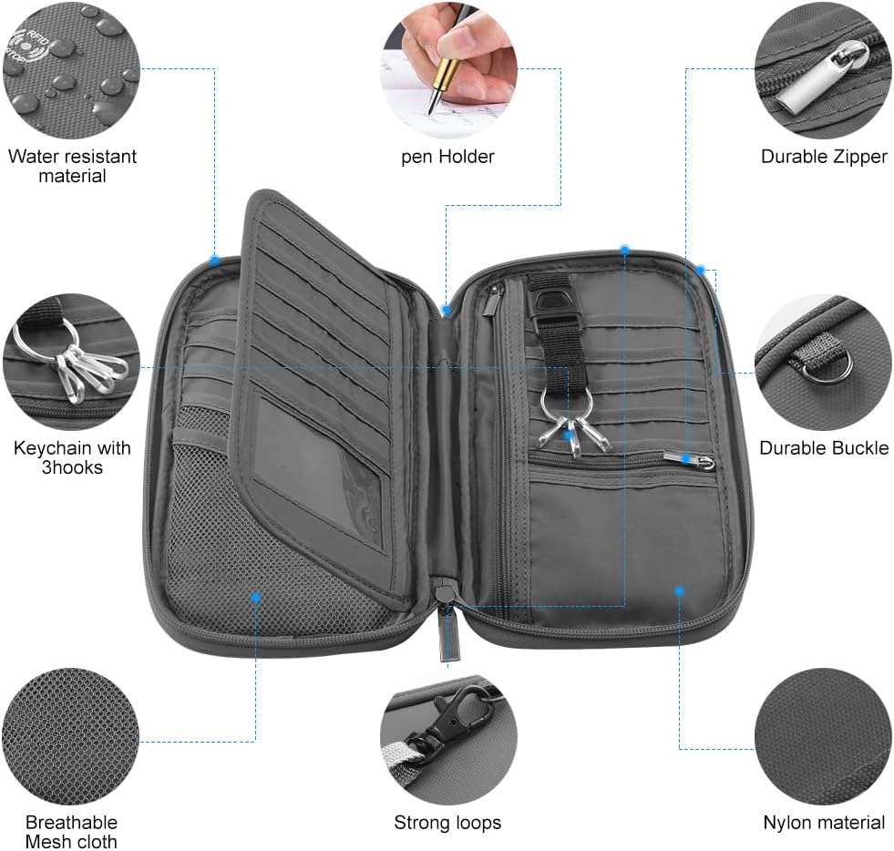 Travel Passport Holder - Family Passport Wallet Holder, Lightweight Portable Travel Document Organizer Passport Card Cover with Zipper Pocket (Black)