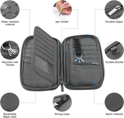 Travel Passport Holder - Family Passport Wallet Holder, Lightweight Portable Travel Document Organizer Passport Card Cover with Zipper Pocket (Black)