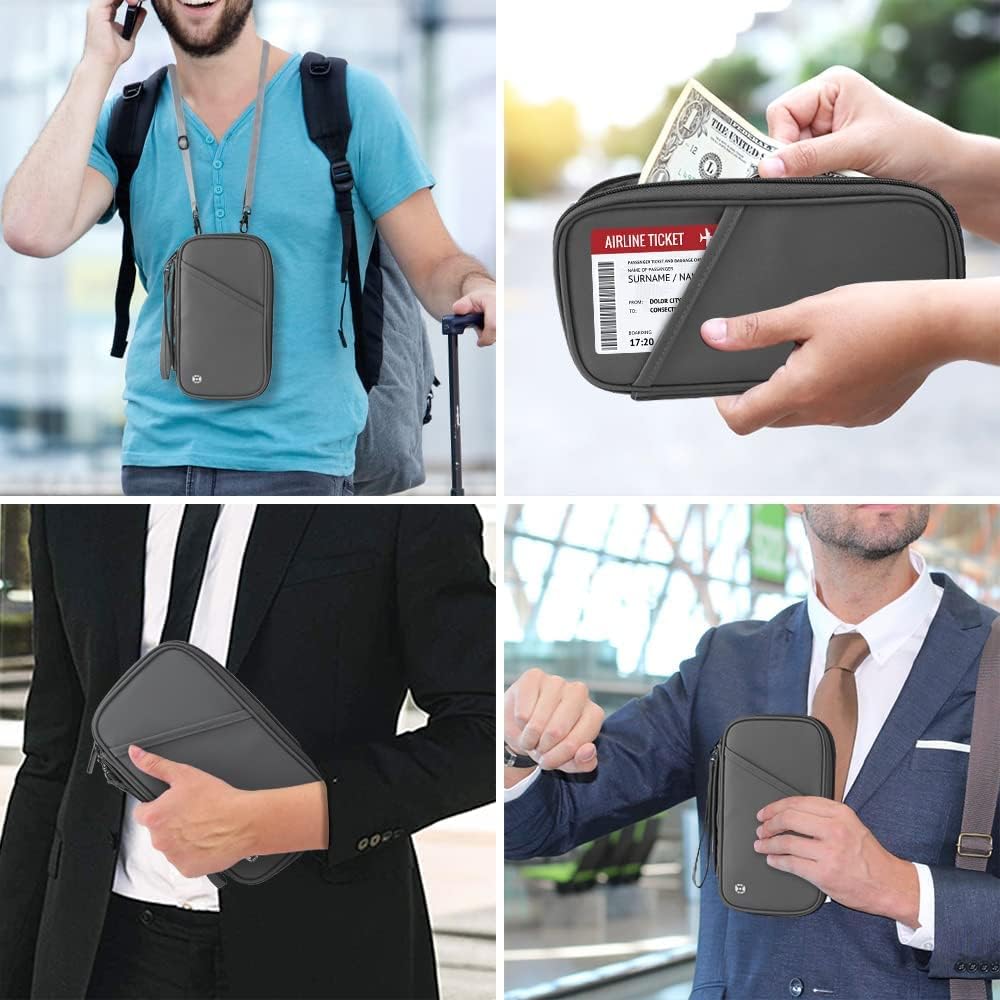 Travel Passport Holder - Family Passport Wallet Holder, Lightweight Portable Travel Document Organizer Passport Card Cover with Zipper Pocket (Black)