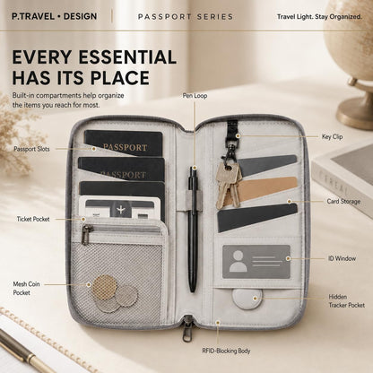Travel Passport Holder - Family Passport Wallet Holder, Lightweight Portable Travel Document Organizer Passport Card Cover with Zipper Pocket (Black)