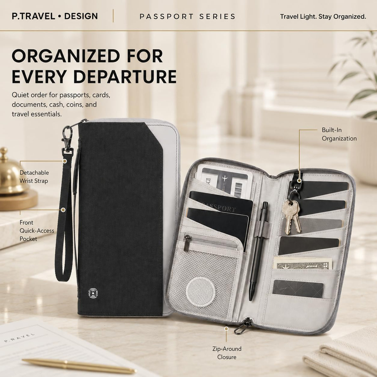 Travel Passport Holder - Family Passport Wallet Holder, Lightweight Portable Travel Document Organizer Passport Card Cover with Zipper Pocket (Black)