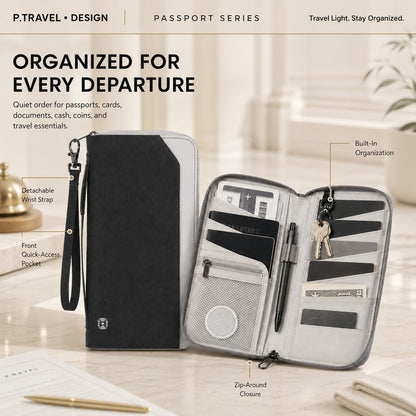 Travel Passport Holder - Family Passport Wallet Holder, Lightweight Portable Travel Document Organizer Passport Card Cover with Zipper Pocket (Black)