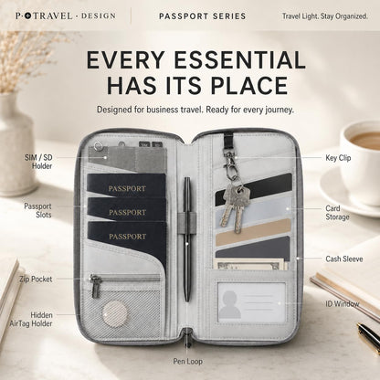 Travel Passport Holder - Family Passport Wallet Holder, Lightweight Portable Travel Document Organizer Passport Card Cover with Zipper Pocket (Black)