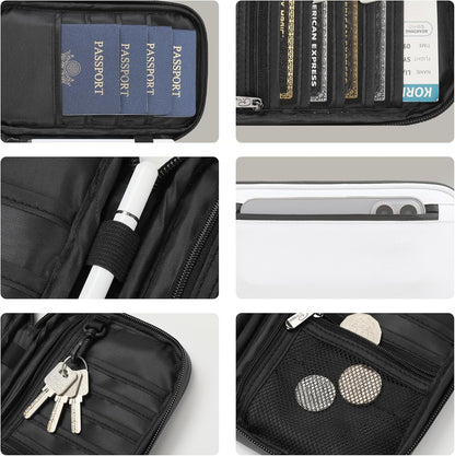 Travel Passport Holder - Family Passport Wallet Holder, Lightweight Portable Travel Document Organizer Passport Card Cover with Zipper Pocket (Black)