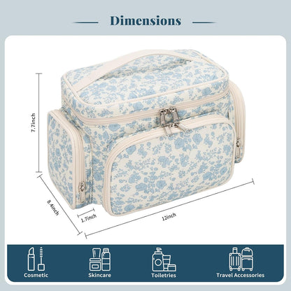 Bagmoly Large Makeup Bag, Portable Travel Makeup Bag Organizer for Women Girls with Makeup Brush Compartment & Two Side Pockets, Cosmetic Travel Bag Vertical Storage Toiletry Bag - Black