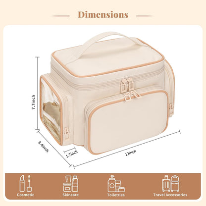 Bagmoly Large Makeup Bag, Portable Travel Makeup Bag Organizer for Women Girls with Makeup Brush Compartment & Two Side Pockets, Cosmetic Travel Bag Vertical Storage Toiletry Bag - Black