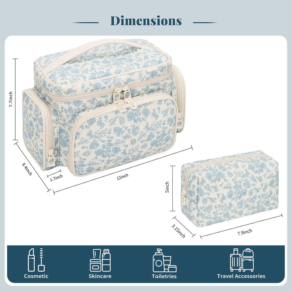Bagmoly Large Makeup Bag, Portable Travel Makeup Bag Organizer for Women Girls with Makeup Brush Compartment & Two Side Pockets, Cosmetic Travel Bag Vertical Storage Toiletry Bag - Black