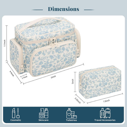 Bagmoly Large Makeup Bag, Portable Travel Makeup Bag Organizer for Women Girls with Makeup Brush Compartment & Two Side Pockets, Cosmetic Travel Bag Vertical Storage Toiletry Bag - Black