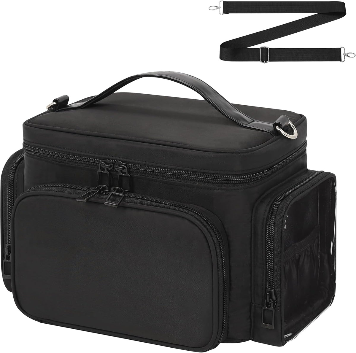 Bagmoly Large Makeup Bag, Portable Travel Makeup Bag Organizer for Women Girls with Makeup Brush Compartment & Two Side Pockets, Cosmetic Travel Bag Vertical Storage Toiletry Bag - Black