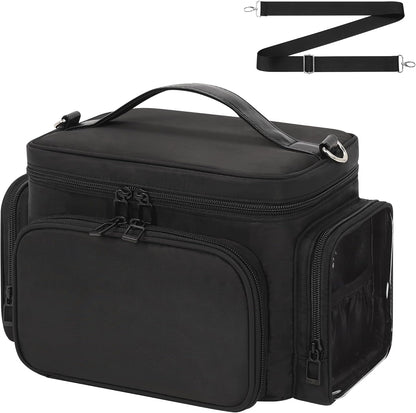 Bagmoly Large Makeup Bag, Portable Travel Makeup Bag Organizer for Women Girls with Makeup Brush Compartment & Two Side Pockets, Cosmetic Travel Bag Vertical Storage Toiletry Bag - Black