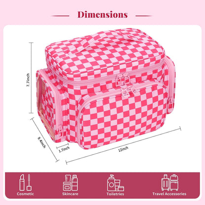 Bagmoly Large Makeup Bag, Portable Travel Makeup Bag Organizer for Women Girls with Makeup Brush Compartment & Two Side Pockets, Cosmetic Travel Bag Vertical Storage Toiletry Bag - Black