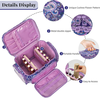 Bagmoly Large Makeup Bag, Portable Travel Makeup Bag Organizer for Women Girls with Makeup Brush Compartment & Two Side Pockets, Cosmetic Travel Bag Vertical Storage Toiletry Bag - Black