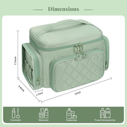 Bagmoly Large Makeup Bag, Portable Travel Makeup Bag Organizer for Women Girls with Makeup Brush Compartment & Two Side Pockets, Cosmetic Travel Bag Vertical Storage Toiletry Bag - Black
