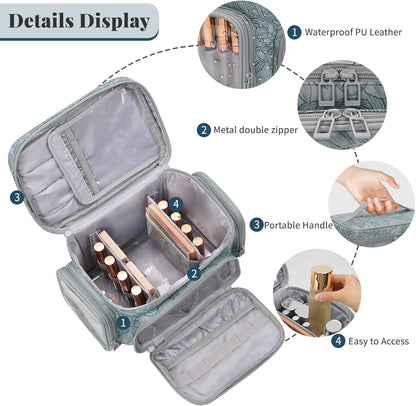 Bagmoly Large Makeup Bag, Portable Travel Makeup Bag Organizer for Women Girls with Makeup Brush Compartment & Two Side Pockets, Cosmetic Travel Bag Vertical Storage Toiletry Bag - Black