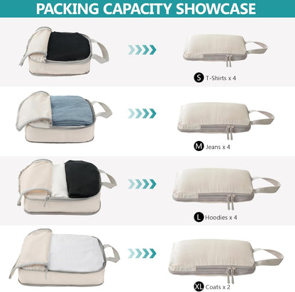 Compression Packing Cubes for Travel, 4 Set Expandable Packing Organizers, Lightweight Luggage Organizer Bags, Travel Essentials for Carry on, Handy Helper for Organizing Clothes，Black