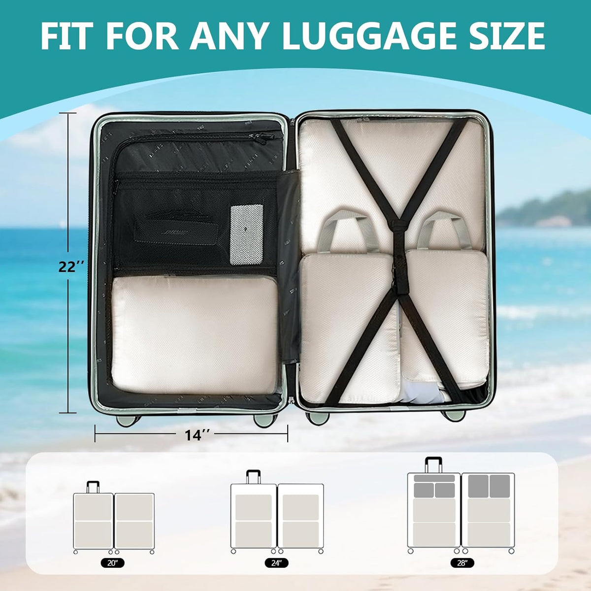 Compression Packing Cubes for Travel, 4 Set Expandable Packing Organizers, Lightweight Luggage Organizer Bags, Travel Essentials for Carry on, Handy Helper for Organizing Clothes，Black
