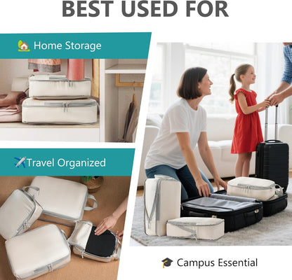 Compression Packing Cubes for Travel, 4 Set Expandable Packing Organizers, Lightweight Luggage Organizer Bags, Travel Essentials for Carry on, Handy Helper for Organizing Clothes，Black