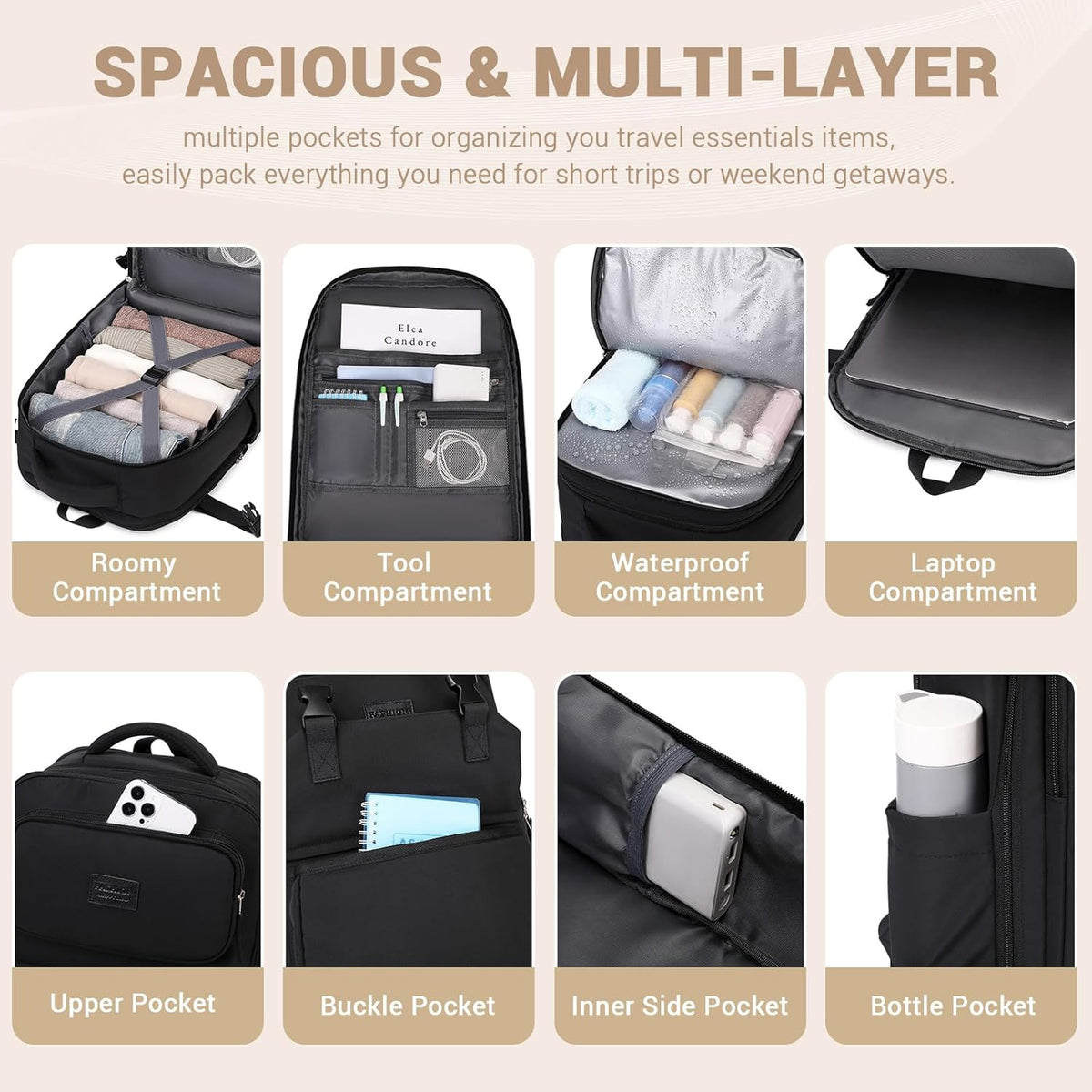 Travel Backpack for Women Men Carry On Flight Approved 3pcs Set Personal Item Travel Bag With Luggage Strap