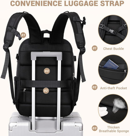 Travel Backpack for Women Men Carry On Flight Approved 3pcs Set Personal Item Travel Bag With Luggage Strap