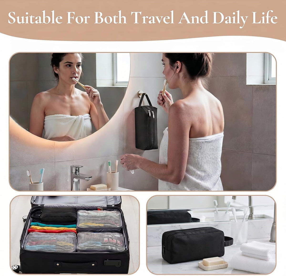 2 Pcs Men Toiletry Travel Bag,Waterproof Mens Toiletry Bags | Oxford Cloth Toiletry Bag for Men Small,Hanging Travel Toiletry Bag Men,Travel Essentials Accessories (Black)