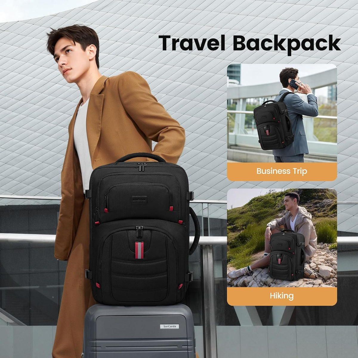 40L Travel Backpack for Men - Airline Approved Carry On Backpack | TSA Bags with 3 Packing Cubes, Waterproof Weekender Backpack Fits 17" Laptop, Overnight Personal Item Bag for Business Trips