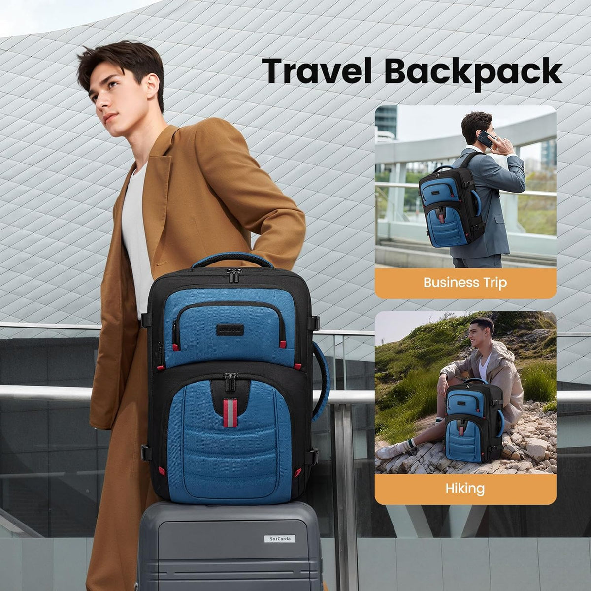 40L Travel Backpack for Men - Airline Approved Carry On Backpack | TSA Bags with 3 Packing Cubes, Waterproof Weekender Backpack Fits 17" Laptop, Overnight Personal Item Bag for Business Trips