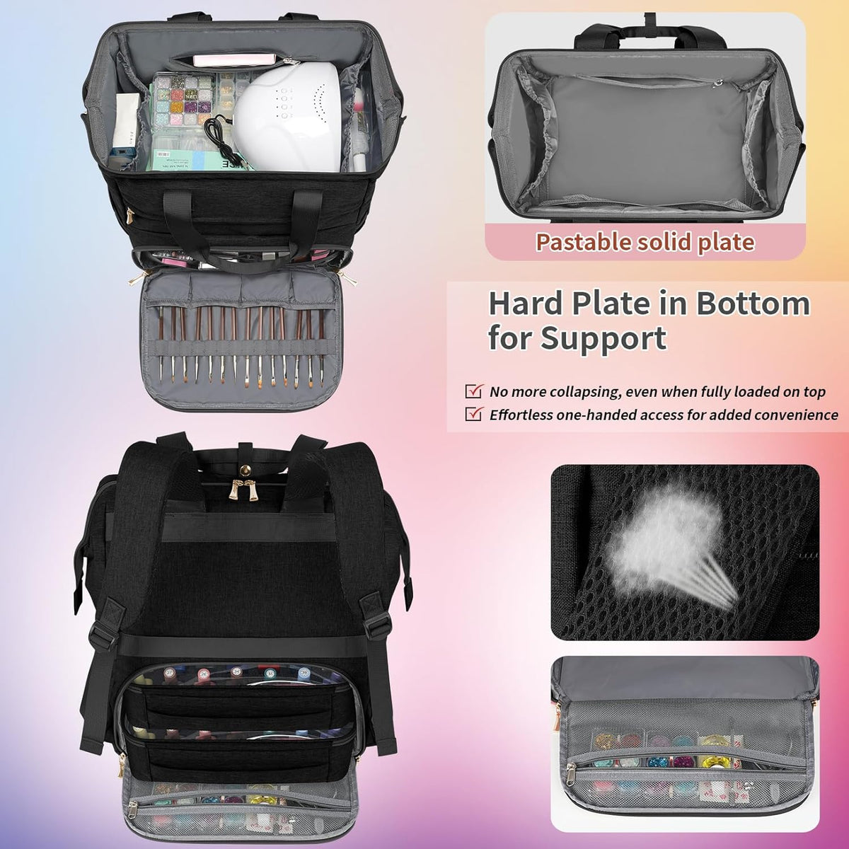 Nail Polish Organizer Case Backpack Holds 70 Bottles (15ml/0.5fl.oz) & Nail Lamp, 2 Layers Detachable Nail Kit Storage Case, Large Travel Nail Supplies Shoulder Bag for Manicure Tools (Purple)