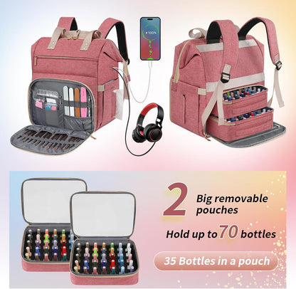 Nail Polish Organizer Case Backpack Holds 70 Bottles (15ml/0.5fl.oz) & Nail Lamp, 2 Layers Detachable Nail Kit Storage Case, Large Travel Nail Supplies Shoulder Bag for Manicure Tools (Purple)