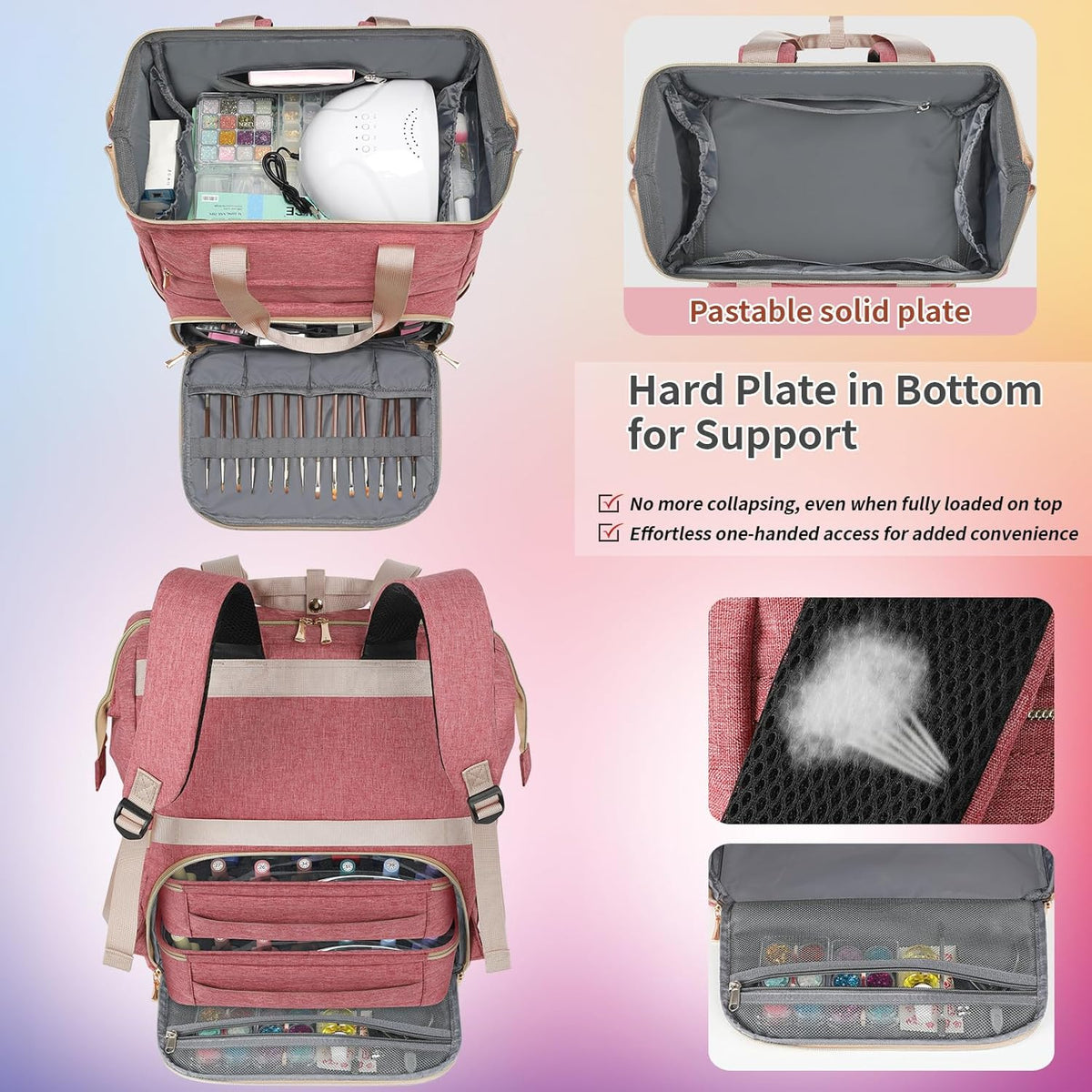 Nail Polish Organizer Case Backpack Holds 70 Bottles (15ml/0.5fl.oz) & Nail Lamp, 2 Layers Detachable Nail Kit Storage Case, Large Travel Nail Supplies Shoulder Bag for Manicure Tools (Purple)