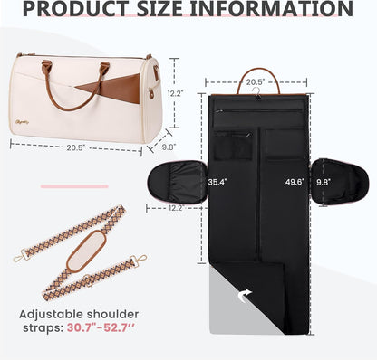 Convertible Garment Duffle Bag for Travel, Carry On Garment Bag for Women, 2 in 1 Travel Garment Bag with Shoe Compartment, Foldable Suit Travel Bag for Hanging Clothes, Pink
