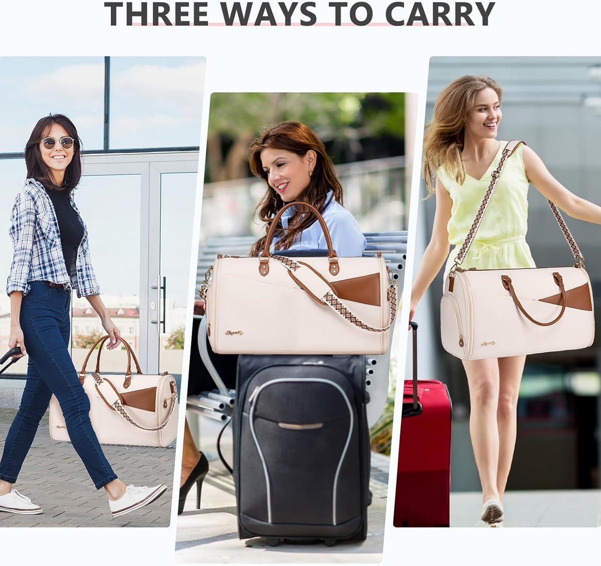 Convertible Garment Duffle Bag for Travel, Carry On Garment Bag for Women, 2 in 1 Travel Garment Bag with Shoe Compartment, Foldable Suit Travel Bag for Hanging Clothes, Pink
