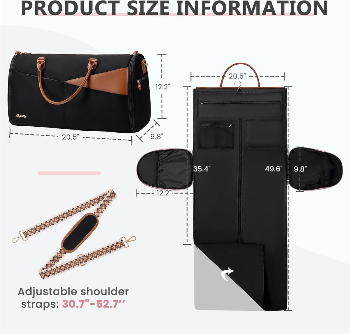 Convertible Garment Duffle Bag for Travel, Carry On Garment Bag for Women, 2 in 1 Travel Garment Bag with Shoe Compartment, Foldable Suit Travel Bag for Hanging Clothes, Pink