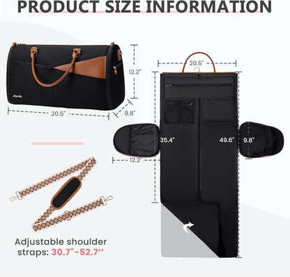 Convertible Garment Duffle Bag for Travel, Carry On Garment Bag for Women, 2 in 1 Travel Garment Bag with Shoe Compartment, Foldable Suit Travel Bag for Hanging Clothes, Pink