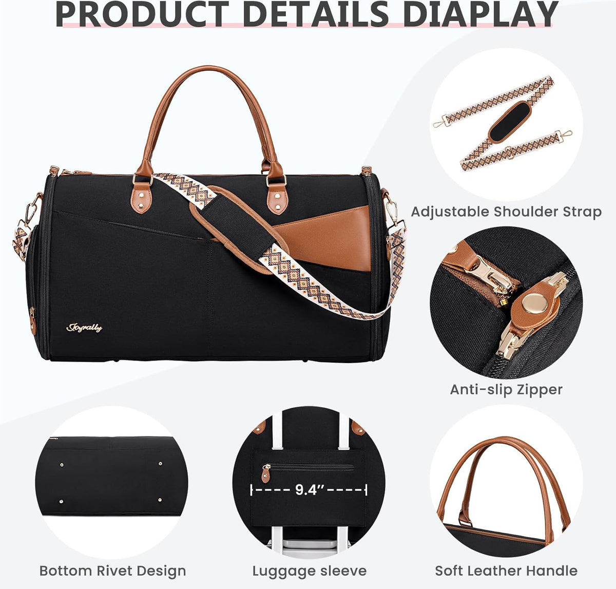 Convertible Garment Duffle Bag for Travel, Carry On Garment Bag for Women, 2 in 1 Travel Garment Bag with Shoe Compartment, Foldable Suit Travel Bag for Hanging Clothes, Pink