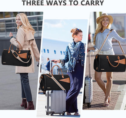 Convertible Garment Duffle Bag for Travel, Carry On Garment Bag for Women, 2 in 1 Travel Garment Bag with Shoe Compartment, Foldable Suit Travel Bag for Hanging Clothes, Pink