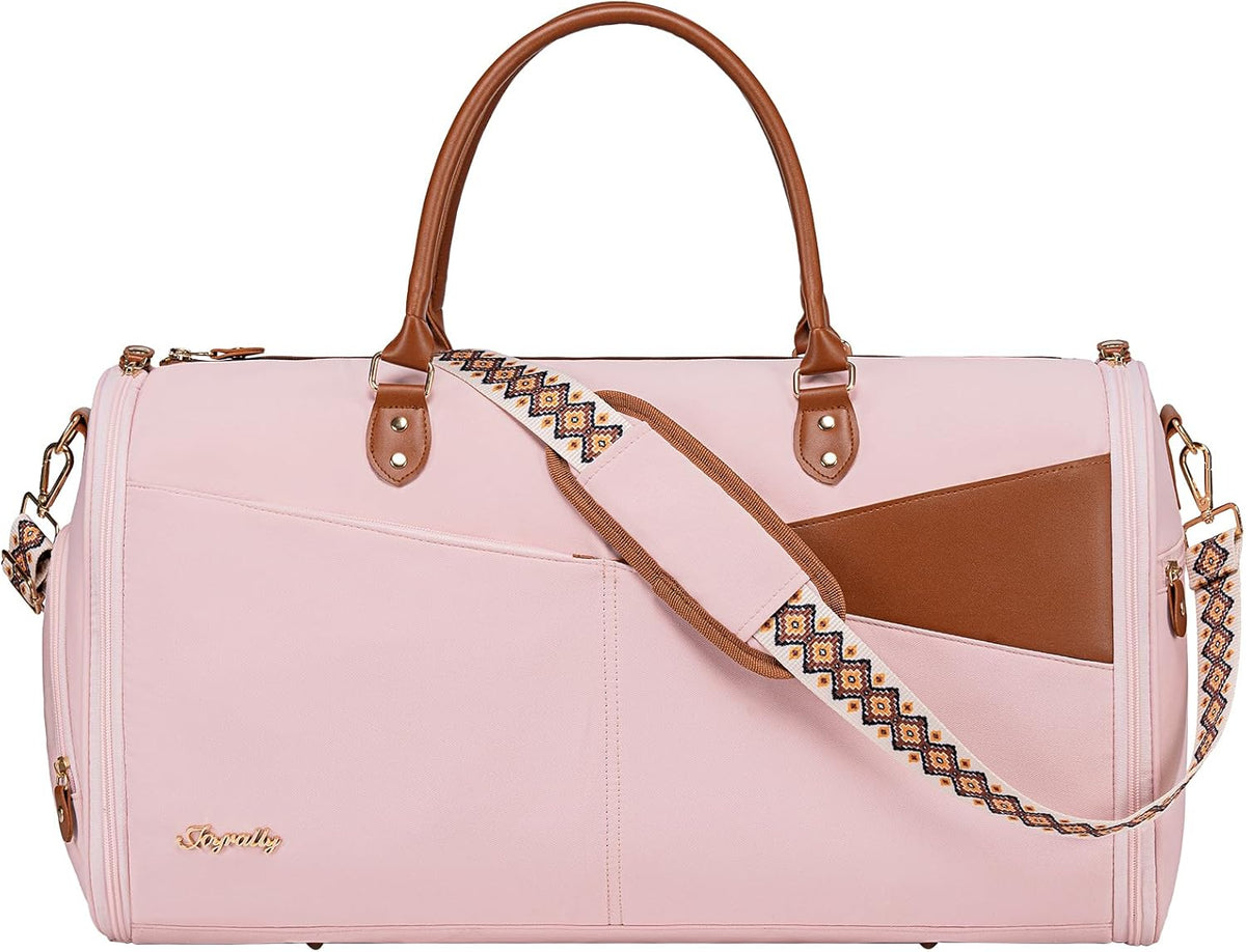 Convertible Garment Duffle Bag for Travel, Carry On Garment Bag for Women, 2 in 1 Travel Garment Bag with Shoe Compartment, Foldable Suit Travel Bag for Hanging Clothes, Pink